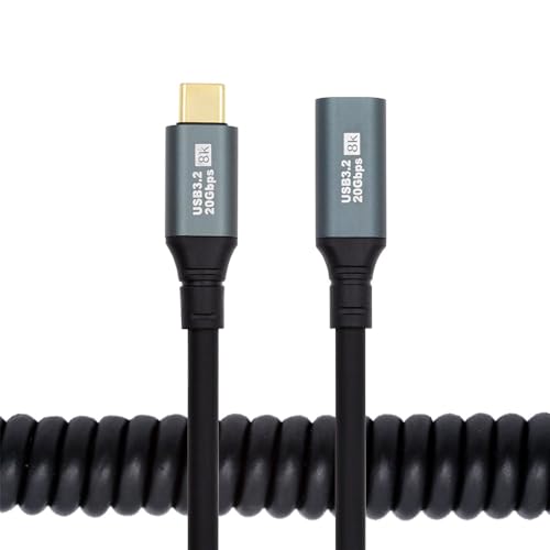 Revolutionary xiwai USB4 Type-C Male to Male Extension Cable – 20 Gbps Data Transfer with 100 W Power Delivery, 8 K Video Output, Coiled Design for Maximum Space Efficiency, and Angled Connector for Seamless Access in Compact Areas – Perfect for Laptops, Tablets, and Modern Tech Environments