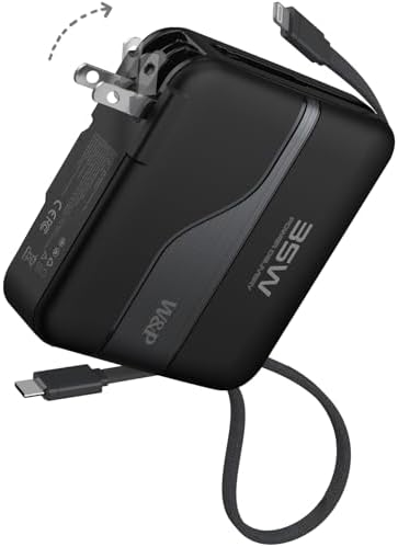 W&P Ultimate Travel Power Bank: 20,000 m Ah Portable Charger with Built-in Cables & AC Plug for 35 W Fast Charging – Ideal for i Phone 16/15/14/13/12 Pro, i Pad, Mac Book Air & Samsung Devices, Your Essential On-the-Go Power Solution