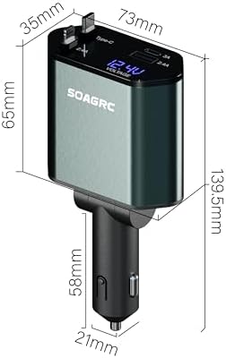 Rapid Charge Retractable Car Charger 69 W – Versatile 4-in-1 Accessory for i Phone 16/15/14 & Android Devices, Dual USB-A & USB-C Ports, Tangle-Free Travel Essential for Men & Women, Enhanced Fast Charging Solution for Road Trips