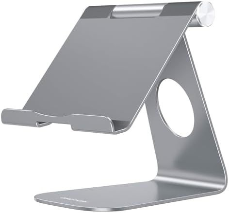 Ergonomic Adjustable Aluminum Tablet Stand – Versatile Cradle for i Pad & Samsung with Multi-Angle Viewing – Perfect for Enhanced Comfort and Productivity at Home, Office, or On-the-Go – Durable, Lightweight Design for All Tablets Up to 13 Inches