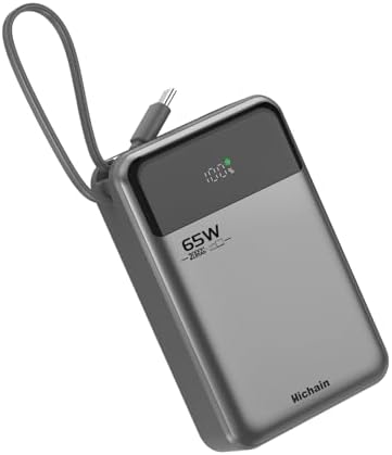Hichain 65 W PD 20000 m Ah Fast Charging Power Bank – High-Capacity Portable Laptop Charger with Triple USB-C Ports for Mac Book, i Phone 16/15, Samsung & Android Devices – Sleek Gray Design for Effortless Travel Power Solutions