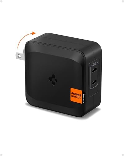 Effortless Power: Spigen 70 W Ga N II Dual USB-C Wall Charger – Fast Charging for Mac Book Pro, i Pad, i Phone & More – Compact Design for On-the-Go Efficiency with Dual Ports & 60 W Single Port Capability – Ultimate Compatibility & Enhanced Safety for All Your Devices
