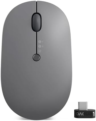 Lenovo Go Multi-Device Wireless Mouse – Versatile Dual Connectivity Bluetooth Optical Mouse with USB-C Rechargeable Battery, Adjustable DPI, Qi Charging, and Ambidextrous Design in Sleek Grey – Perfect for Multitaskers and Professionals