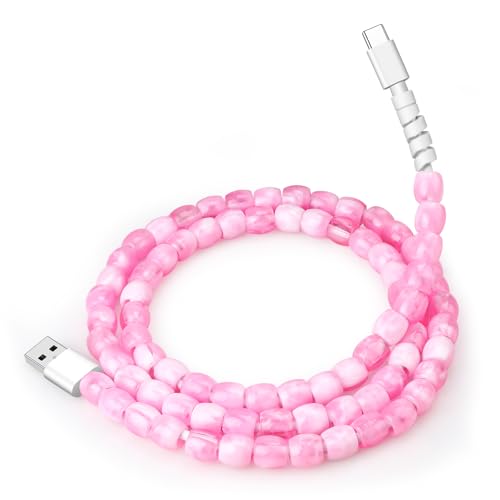 Chic Pink Beaded Charging Cable for i Phone – 66 W Fast USB to Type C Cord, 3.3 FT Durable Design for i Phone 16/16 Pro/16 Pro Max/16 Plus and i Pad – Stylish and Efficient Power Delivery for Women on the Go