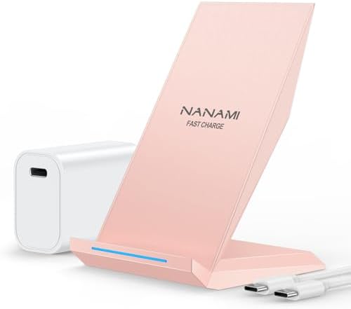 NANAMI Qi-Certified Fast Wireless Charging Stand with QC3.0 Adapter – 7.5 W for i Phone 16 Series & 10 W for Samsung Galaxy S24/S23/S22 – Ultimate Ergonomic Charging Station for Optimal Device Efficiency – Sleek Space-Saving Design for Home and Office Environments – Enhanced Safety Features for Reliable Use
