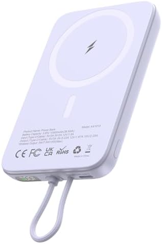 Asper X Mag Safe 10,000 m Ah Portable Power Bank – Dual Charging Solutions with 15 W/22.5 W Fast Charging, Smart LED Power Display, Built-in USB-C Cable & Compact Design for i Phone 16/15/14/13/12 & Galaxy S25 – Ultimate Travel Companion for Efficient Power Management