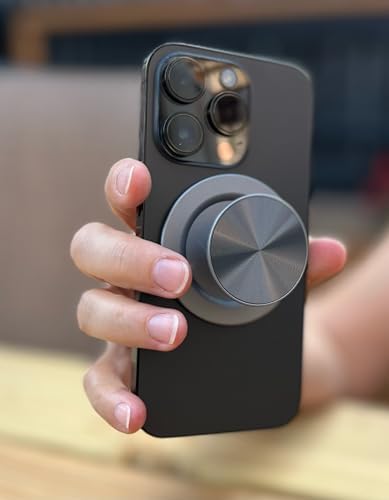 Ultimate Sleek Gray Magnetic Phone Grip & Kickstand – Enhanced One-Handed Use for Mag Safe, i Phone & Samsung Devices with Universal Adapter – Ergonomic Design for Secure Hold & Effortless Hands-Free Viewing