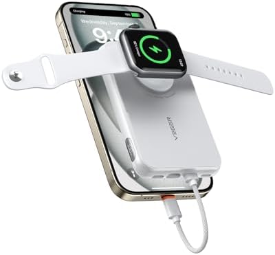 VEGER 10,000 m Ah Portable Power Bank with Removable Built-in Cable – Ultra-Fast 20 W PD Charger for i Phone 15/14/13 Pro Max, Samsung, and Apple Watch – Sleek White Travel Essential for On-the-Go Charging