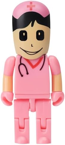 Charming Cartoon Nurse 64 GB USB Flash Drive – Adorable Pink Thumb Drive for Effortless Data Storage, USB 2.0 Compatible Memory Stick for Professionals and Students Alike