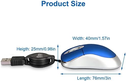 Compact Blue USB Optical Mouse Duo with Retractable Cable – Perfect Travel Accessory for Windows & Mac Users, High Precision & Ergonomic Comfort, Tangle-Free Design for On-the-Go Computing