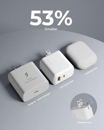 VOLTME 45 W Ga N PPS Fast Charger – Dual Port USB-C & USB-A, Ultra Compact & Foldable Design for i Phone 14/15/16 & Galaxy S22/S23/S24 – High-Speed Charging with Advanced Safety Features for Laptops, Tablets, and More – Ultimate Travel Companion for Modern Devices