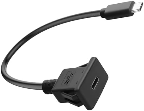 QIANRENON 5 Gbps USB C Panel Mount Adapter – Fast Charge PD60 W Short Cable for Seamless Car/RV Dashboard Integration, 30 cm USB Type C Extension Cord for Enhanced Device Compatibility and Efficient Power Delivery