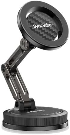 SYNCWIRE Mag Safe Car Phone Mount – Ultra-Stable 3-Axis Folding Holder with Powerful Suction Cup for i Phone 12-15 Series, 360° Adjustable Viewing for Navigation & Hands-Free Calls, Sleek Matte Black Design for Enhanced Driving Experience