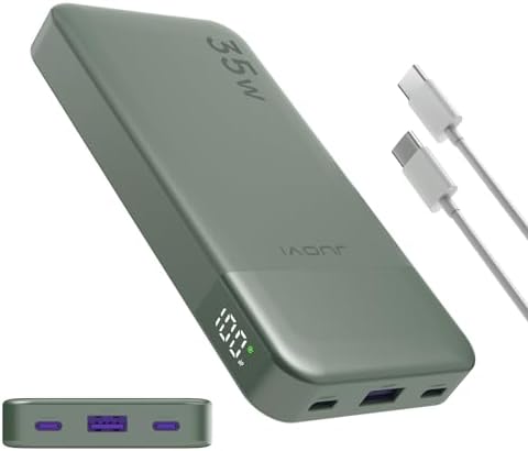 10000 m Ah Fast Charging Power Bank – 35 W Portable USB-C Charger with PD 3.0 & QC 4.0 for i Phone 15, Galaxy, Tablets, and Switch – Sleek Green Design for Ultimate Portability and Compatibility
