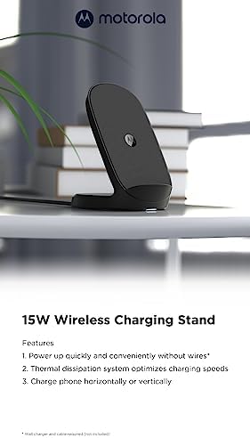Motorola Turbo Power 15 W Qi Wireless Charging Stand with 33 W Fast Charger & USB-C Cable for Moto G Power 2024/2025, Edge Series, & Razr Models – Ultimate Charging Kit for Enhanced Performance and Compatibility