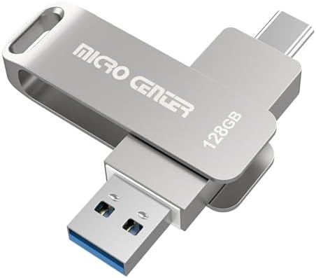 Unleash Your Storage Potential with the Micro Center 128 GB USB 3.2 Dual Drive – Fast 200 MB/s Transfer Speeds for Type-C & OTG Type-A Devices, Perfect for Android, Mac, and More – Sleek Swivel Metal Design for Ultimate Versatility and Durability