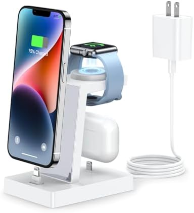 30 W Ultra-Fast 3-in-1 Charging Station for Apple Devices – ADADPU Multi-Device Charger Dock for i Phone 14/13/12/11 Pro, Apple Watch Series 8/7/6/5/4/3/2/SE & Air Pods – Sleek, Space-Saving Design with Advanced Safety Features for Efficient Power Management