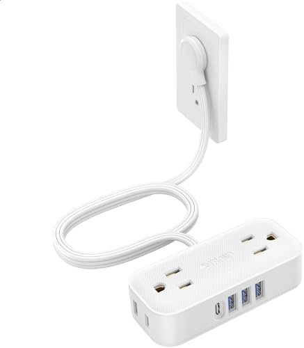 Compact TROND Travel Power Strip with USB Charging Ports – 5 ft Flat Plug Extension Cord for Seamless Device Connectivity in Dorm Rooms and Offices – Essential Travel Adapter for Multiple Outlets and Enhanced Compatibility