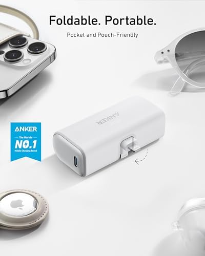 ANKER Nano Power Bank 5,000 m Ah with Built-in Lightning Connector – MFi Certified Portable Charger for Fast Charging i Phone 14/13/12 Series, Compact & Travel-Friendly Power Solution in Purple – Effortless, Tangle-Free Charging Anywhere