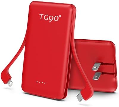 Ultra-Compact TG90° Portable Charger: 5000 m Ah Power Bank with Integrated AC Wall Plug and Triple Output for i Phone and Android Devices – Fast Charging Made Effortless and Convenient