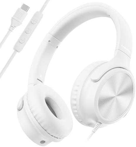 Transform Your Audio Journey with Cowyawn’s Premium USB Type-C Over-Ear Headphones – Stunning Rose Finish, Superior HD Stereo Sound, and Integrated Microphone for Effortless Communication – Ideal for Chromebook, Laptop, and i Phone Users Seeking Optimal Comfort with Portable, Foldable Design