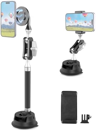 PULUZ 360° Adjustable Magnetic Suction Cup Mount for Smartphones & Action Cameras – Ultimate Dual Ball Head Holder for Secure Windshield & Dashboard Use – Effortless Installation & Enhanced Stability for Safe Navigation & Adventure Filming