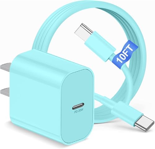 Elevate Your Charging Experience with the 20 W USB-C Power Adapter & 10 ft Type C Cable – Perfectly Engineered for i Phone 16/15, i Pad Pro, and Air Pods – Compact Wall Charger for Accelerated Power Delivery and Unmatched Portability – Superior Charging Speed for All Your Apple Devices on the Go
