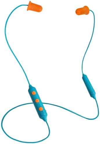 Plugfones Basic Pro Wireless Bluetooth Earplug Headphones – OSHA Compliant Noise Reduction Earbuds with 25 d B Protection, Noise Isolating Mic, and Stylish Blue & Yellow Design for Enhanced Comfort and Audio Performance
