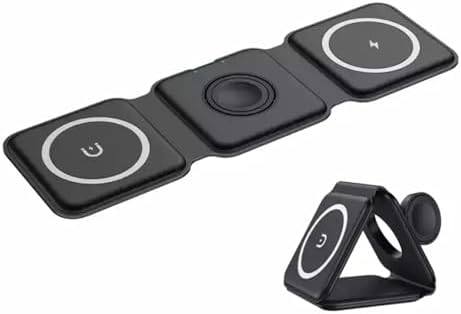 Elevate Your Charging Game with the Qrion 3-in-1 Foldable Wireless Magnetic Charger – 15 W Travel Station for i Phone, Air Pods & i Watch – Compact Design, Enhanced Compatibility, Includes Charging Cable – Ideal for Home & On-the-Go Convenience