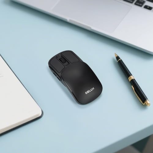 De LUX 2-in-1 Wireless Bluetooth Travel Mouse – Ultra-Quiet Clicks, Dual Connectivity (2.4 GHz & BT5.2), Up to 4000 DPI Sensitivity, Slim & Foldable Design, Rechargeable Battery for Seamless Use on Windows, mac OS, and Android Devices – Perfect for Professionals on the Go