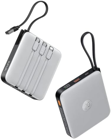 VRURC 20000 m Ah Portable Power Bank with Integrated Cables – Ultimate Travel Companion for i Phone 11-16 & Samsung Galaxy Series – Rapid 22.5 W Fast Charging Efficiency, Compact Design for On-the-Go Convenience – Essential Battery Pack for Uninterrupted Connectivity
