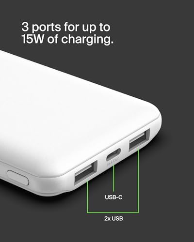 Belkin 10,000 m Ah Portable Charger – Fast Charging USB C Power Bank with Dual USB-A Ports for Multiple Devices, Includes Type-C to Type-A Cable, Compatible with i Phone 16, Samsung Galaxy S25, Nintendo Switch 2, i Pad & More – Lightweight Blue Design for Effortless Portability and Enhanced Power Delivery