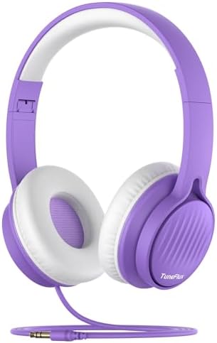 Tune Flux Safe Sound Kids Headphones – Wired Toddler Audio Gear with 85 d B Volume Limiting for Hearing Protection – Comfortable Foldable Design in Purple for School, Travel, and Tablet Use – Premium Stereo Sound for Young Listeners