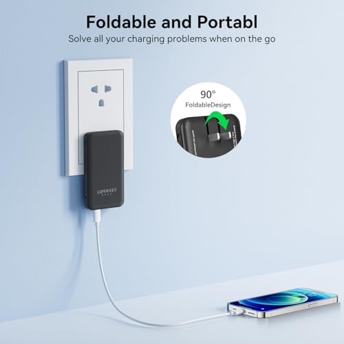 Mini 5000 m Ah Portable Power Bank with Integrated Cables and AC Plug – USB-C Fast Charging for i Phone & Android Devices – Ultra-Compact External Battery for On-the-Go Lifestyle – Essential Tech Accessory for Seamless Connectivity