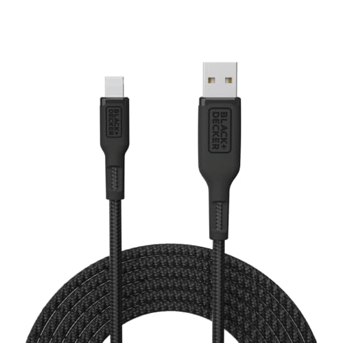 BLACK+DECKER Lightning to USB Charging Cable – Ultra-Fast Charge & Data Sync for All Apple Devices – Durable Braided Construction, Lightweight & Travel-Ready – Versatile Lengths & Color Options, Including Convenient 3 ft Length