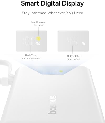 Baseus Picogo 10000 m Ah Portable Charger – 45 W Fast Charging Power Bank with Built-in USB-C Cable, Ideal for i Phone 16/15/14/13, Samsung S22/S21, Google Devices & i Pad – Ultimate Multi-Device External Battery with Enhanced Speed and Compatibility for On-the-Go Power Needs
