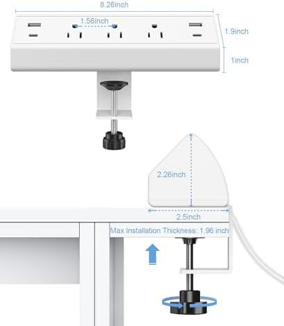 Ultimate Desk Clamp Power Strip with USB C Fast Charging, 40 W Surge Protector for Home and Office, 2 PD 20 W USB C Ports & 3 AC Outlets – Streamline Your Workspace with Enhanced Safety (ETL Listed)