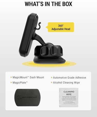 Scosche MXDM Ultra-Strong Magnetic Car Phone Holder – Secure Dashboard Mount for i Phone, Samsung & All Smartphones – Effortless Hands-Free Navigation & Enhanced Driving Safety with Durable Metal Plate