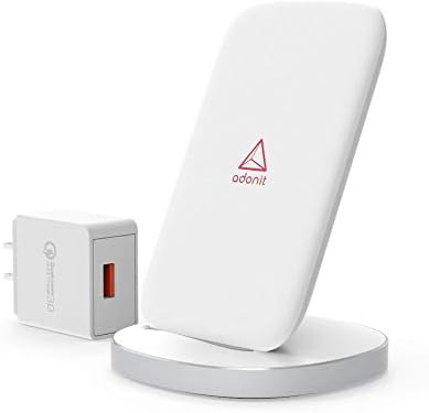 Adonit Qi-Certified Wireless Charging Stand – Ultra-Fast Charger for i Phone 12/11 Series & Galaxy S20/S10/Note 10 with Bonus QC Adapter – Elegant Design for Efficient Home & Office Power Management