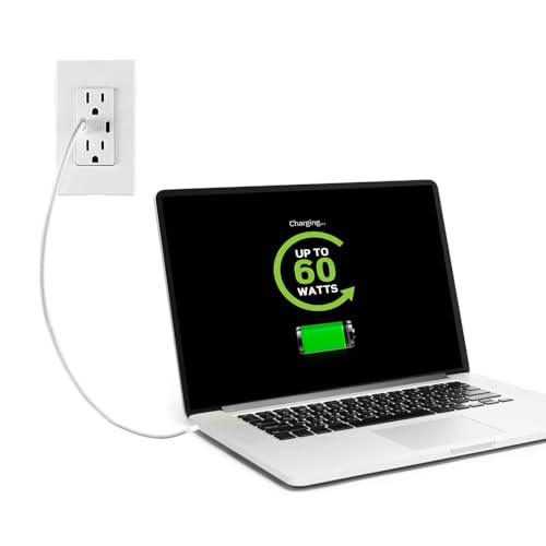 Leviton 60 W Dual USB Type A/Type-C In-Wall Charger – Fast, Efficient Power Delivery Solution for Smartphones, Tablets & Laptops – Tamper-Resistant Outlet in Light Almond for Safe, Clutter-Free Charging Experience – Perfect for Home and Office Use