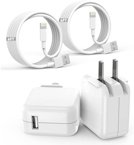 Ultimate 2-Pack i Pad Charger Set: 10 FT Lightning Cable & 12 W Foldable USB Wall Adapter for Quick & Reliable Charging – Compatible with i Pad 4/5/6/7/8/9, Mini & Air Models – Travel-Friendly Design for Uninterrupted Use