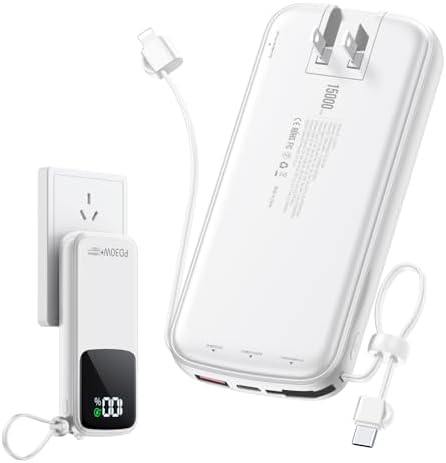 15000 m Ah Portable Power Bank with Built-in AC Plug – PD 30 W Fast Charging for i Phone, i Pad & More – Lightweight, Dual Output with LED Battery Display for Ultimate Convenience and Versatility