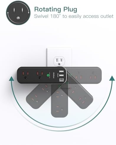 Ultimate Surge Protector and Outlet Extender with 6 AC Ports and 3 USB Charging Options (1 USB-C) – Smart Rotating Power Strip for Home, Office, and Travel – 1800 Joules Surge Defense, ETL Certified for Enhanced Device Protection and Efficiency