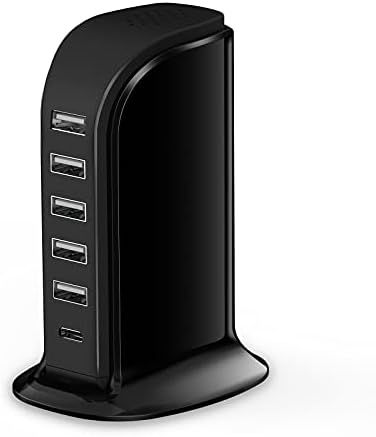Upoy 6-in-1 Multiport Charging Hub – 40 W USB-C Power Block for Rapid Device Charging with 5 USB Ports – Sleek Black Design Ideal for Home, Office, or Travel – Universal Compatibility for Smartphones and Tablets – Maximize Efficiency with Simultaneous Charging Solutions