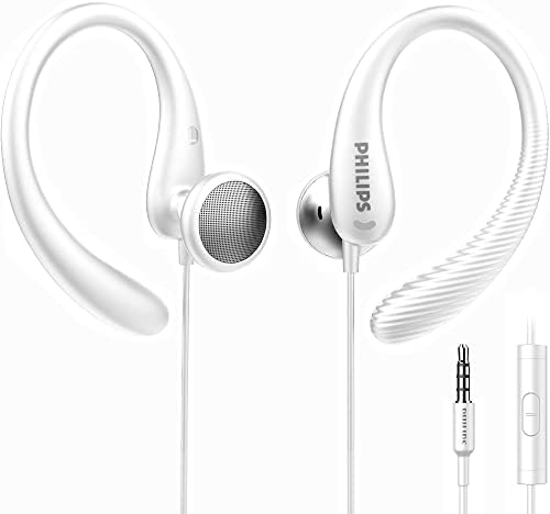 PHILIPS Over The Ear Sports Earbuds – Flexible Wrap-Around Headphones with Sweat-Resistant Design for Gym, Running, and Fitness Activities – Immersive Sound Quality with Built-In Microphone for Calls – Perfect for Active Lifestyles (White)