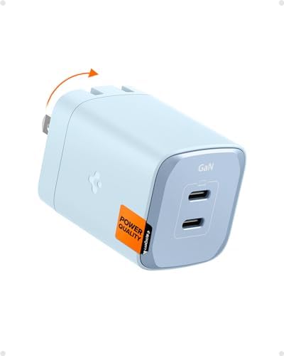 Experience Unmatched Charging Efficiency with Spigen Ga N III 452 45 W Dual USB-C Wall Charger – Portable Fast Charging Adapter for i Phone, Samsung Galaxy, and Pixel Devices – Compact Foldable Design for Ultimate Convenience