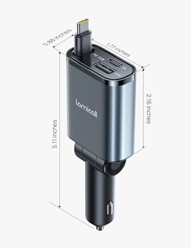 Ultra-Compact Lamicall Retractable Car Charger – 57 W USB-C Fast Charging for i Phone 16, Galaxy S25, Pixel Android | Space-Saving Design with Enhanced Compatibility & Safety Features for Quick On-the-Go Charging