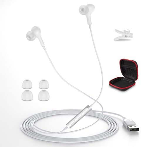 Enhance Your Audio Clarity: Advanced USB Wired Earbuds with 7.5 FT Cord, Noise-Canceling Mic, and Magnetic Storage – Ideal for Zoom Calls, Gaming, and Mac Book Pro Connectivity – Comfort Meets Performance