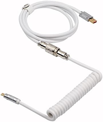 Transform Your Gaming Experience with the EPOMAKER Mix 1.8 m Coiled USB C to USB A TPU Keyboard Cable – Detachable Metal Aviator for Ultimate Customization, Sleek White Design for Enhanced Aesthetics, and Superior Performance for Mechanical Gaming Keyboards