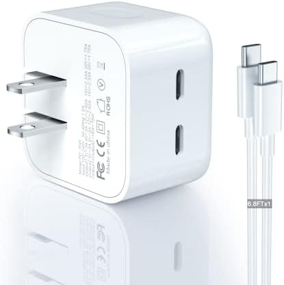 IEFUU 35 W Dual USB-C Compact Power Adapter – Fast Charging Wall Charger for i Phone 16, 15, 14, 13, 12 Pro Max, Plus, Mini & Air Pods – Lightweight Design with C to C Cable for i Pad & Enhanced USB-C Device Compatibility – Optimal Travel Charger Solution